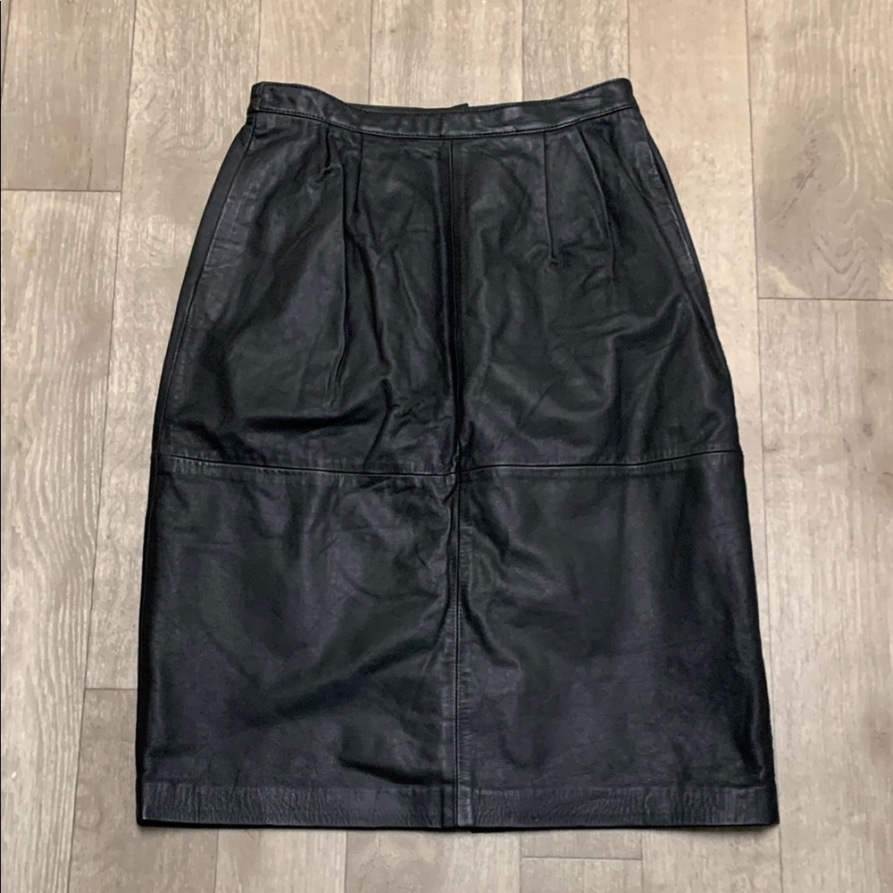 Vintage Carolyne Barton Genuine Leather‎ Lined Black Bikercore Pencil Skirt